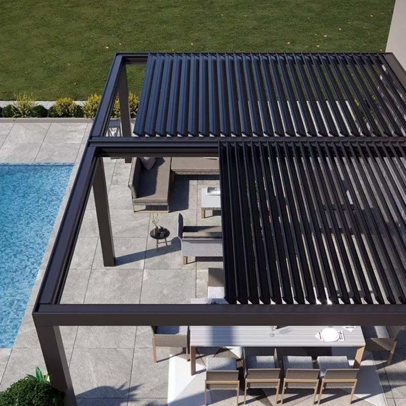 Waterproof Metal Gazebo Electric Flip Louvers Aluminium Pergola With Louvered Roof