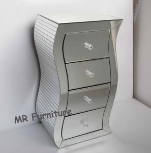 S Shape Silver Mirrored Chest 4 Drawers Mirrored Bedroom Dresser