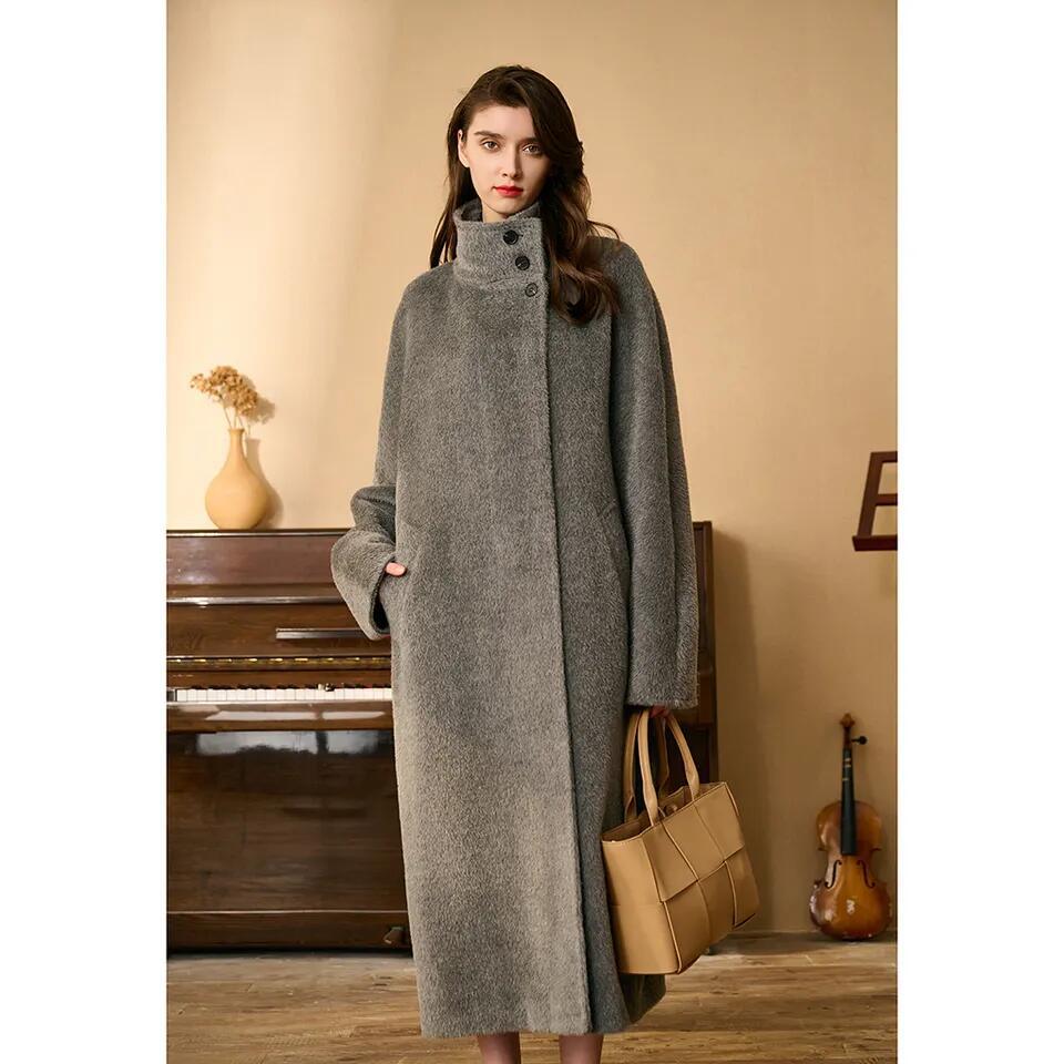 Winter Mongolian Cashmere Overcoat Luxury Ladies Long Alpaca Wool Trench Coat Women 100% Wool Cashmere Handmade Coat for Women