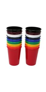 Small 12oz kids party cups. For adults too. Assorted colors, variety of colors. 18 pack.