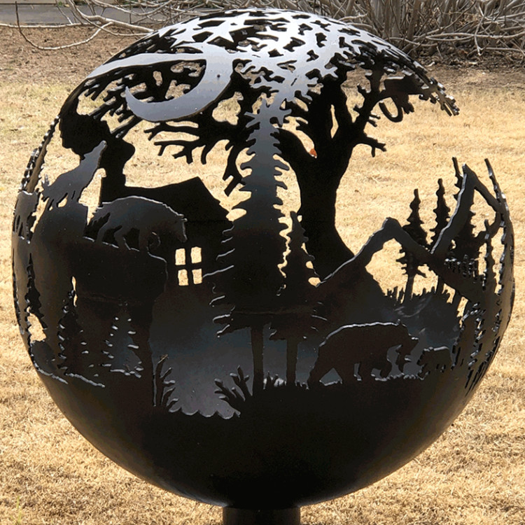 Outdoor Wood Burning Steel Sphere Fire Pit Round Custom Corten Steel Sphere Fire Pit Outdoor