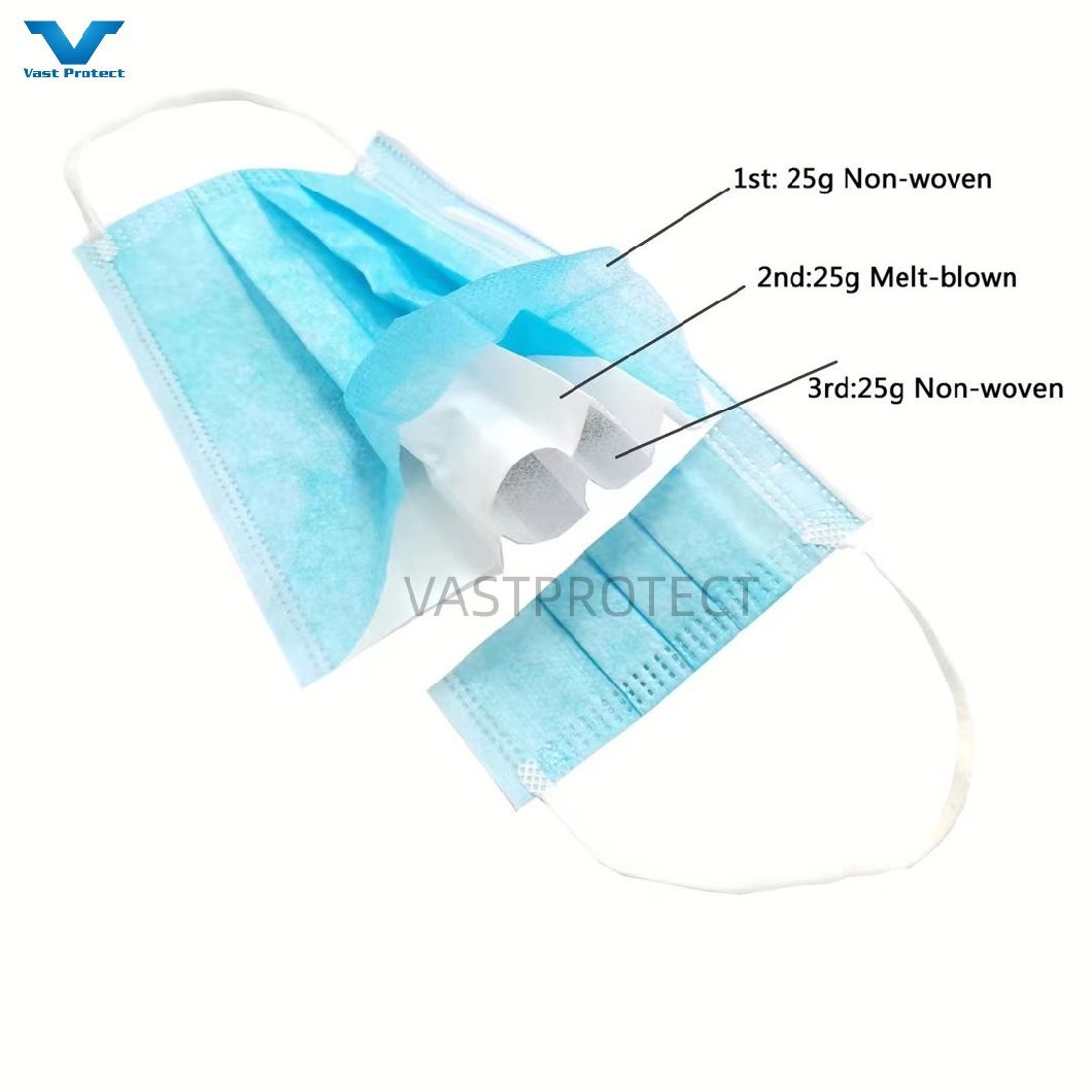 CE Factory Supplier Disposable Nonwoven Blue 3ply Protection Face Mask