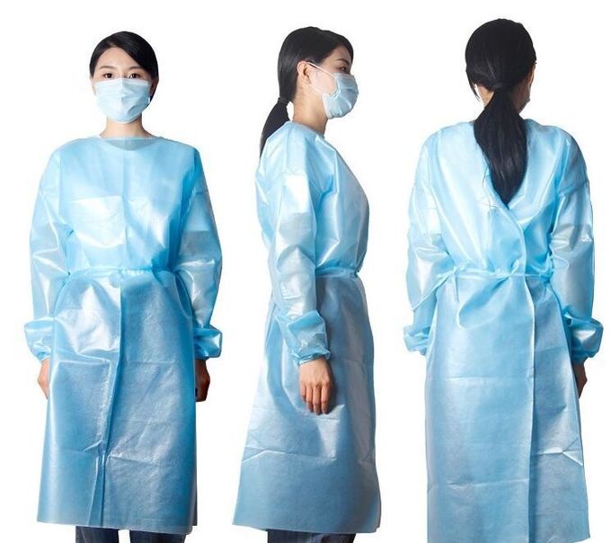 Blue Gown Disposable Non Woven PP PE Hooded Disposable Protective Gown 1