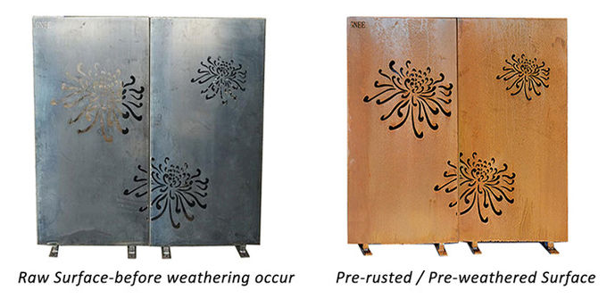 Laser Cut External Decorative Outdoor Corten Screen Panel With Chrysanthemum Pattern