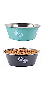 2 pcs Medium/Large Dog Feeding Bowls and Water Bowls with Non-Slip Rubber Soles