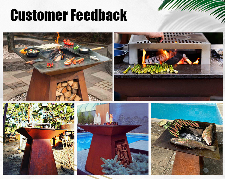 Garden Outdoor Teppanyaki Barbecue Bbq Grill Big Size Fire Pit Multifunctional Firepit With Cooking Ledge