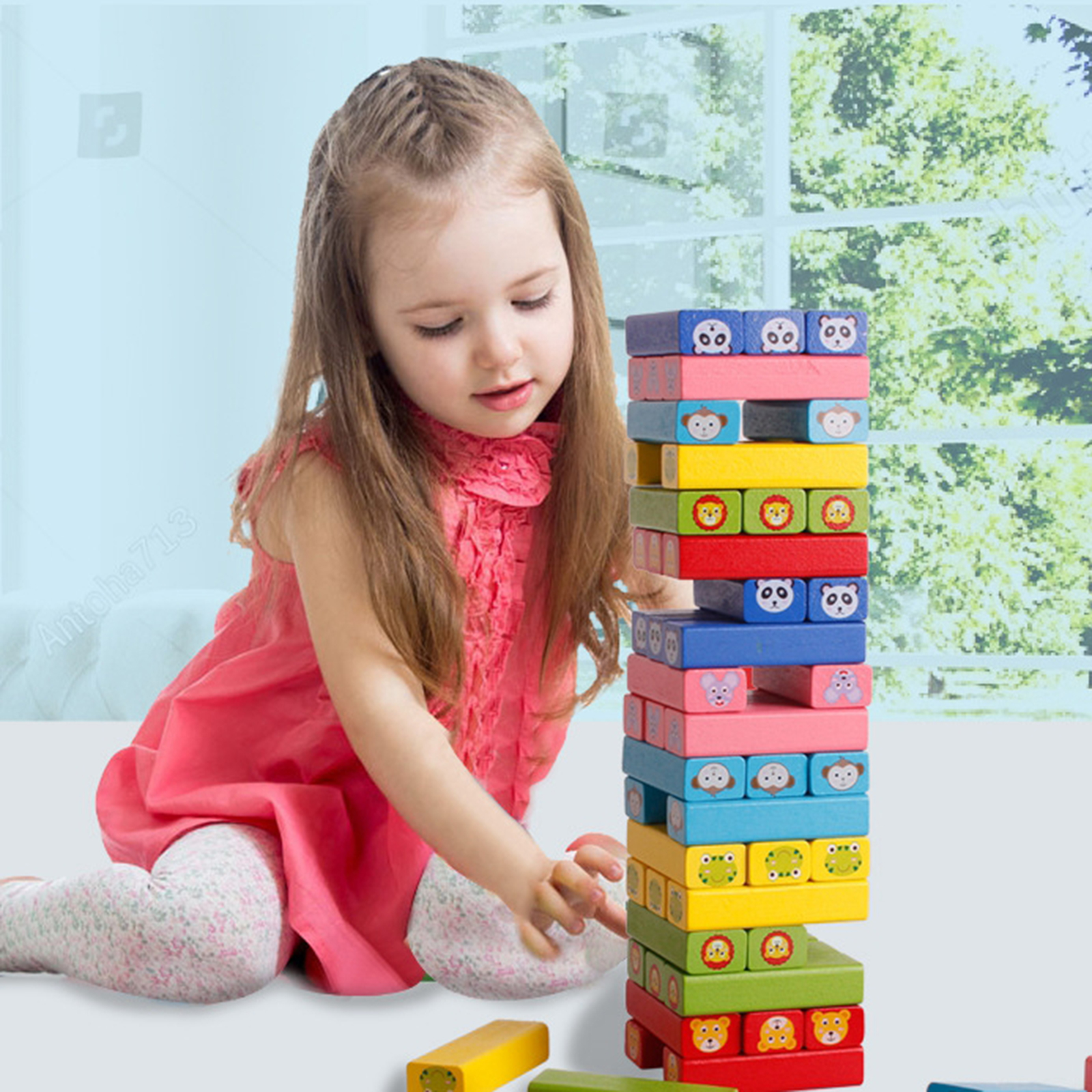 Funny Wooden Tower Hardwood Domino Stacking Building Blocks Toy Montessori Educational Game for Kids Children Gift