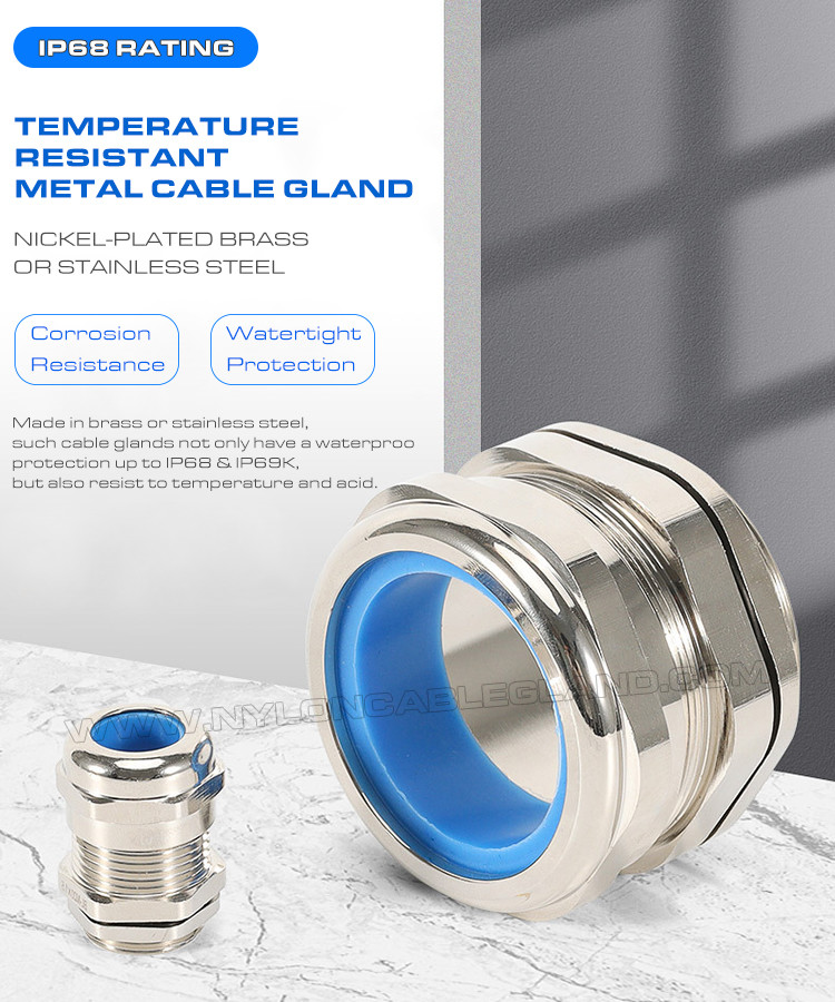 Metal PG Cable Glands, IP68 Watertight Stainless Steel Cable Connector Sealing Glands with Blue Silicone Seals & O-rings