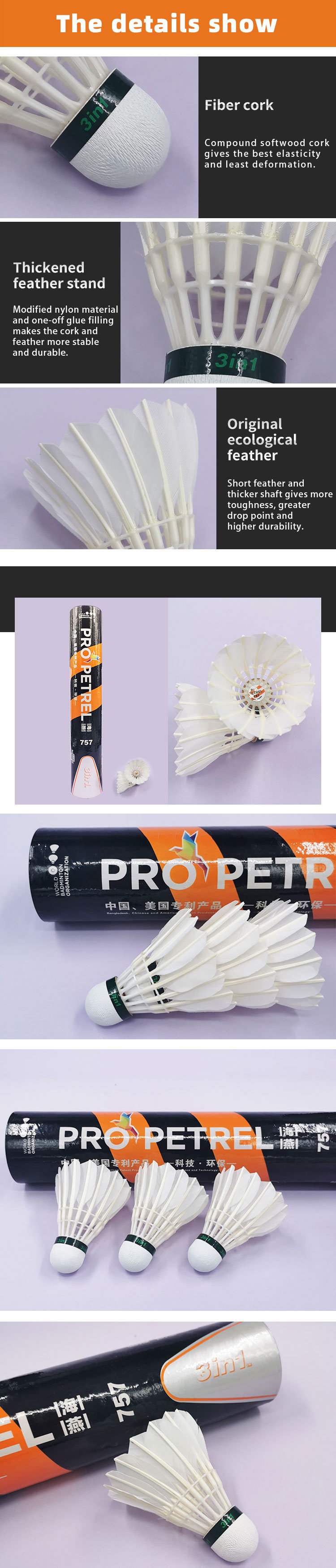 Propetrel757 Premium Durable and Stable Badminton Goose Feather Best Shuttlecock for Practice Training