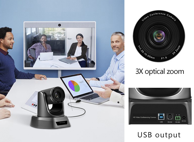 Tongveo Auto Focus 3X Zoom PTZ Video Conference Camera USB Output+Speakerphone Group