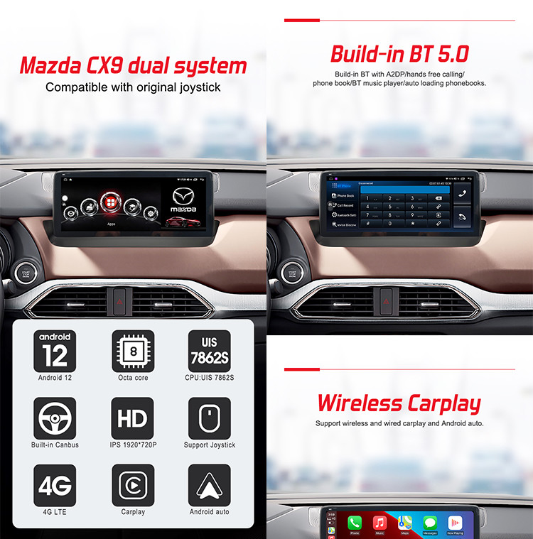 Mazda Car Stereo For CX9 Andoird 10.25inch Dual System With Wifi 4G DSP Wireless Carplay