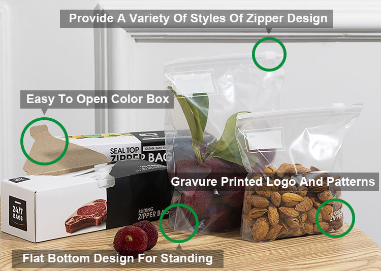 Custom Large Reusable Gallon Food Storage Zipper Ldpe Plastic Saddle Slider Zip lockk Freezer Bags