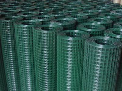 Dark-green PVC coated welded wire mesh rolls warehouse