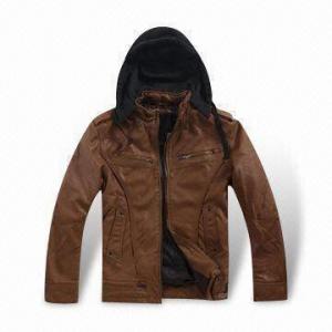 China PU leather Jacket with Hood, OEM and ODM Orders are Welcome on sale 