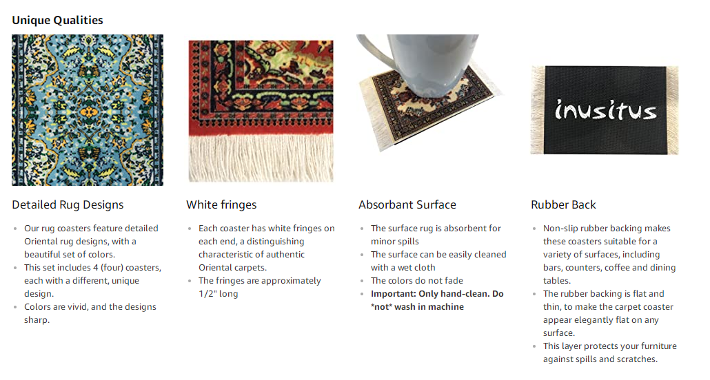 Minglu CM-007 Rubber back Rug Table Coasters Oriental Design Fabric Carpet Drink Mats CoasterRug