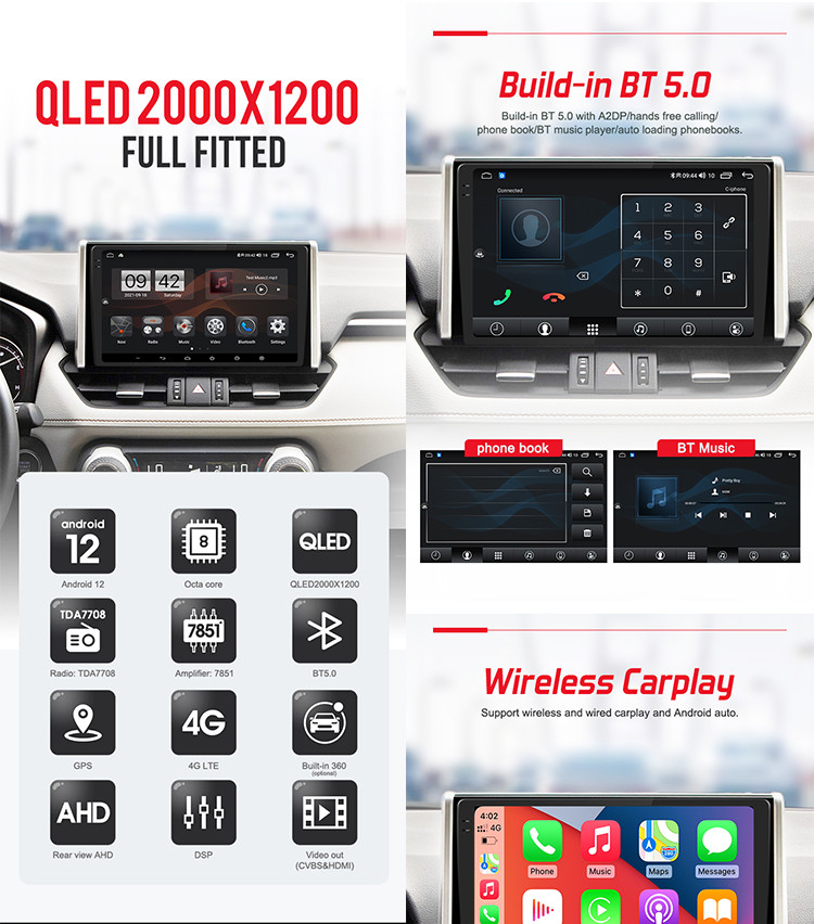 Universal Car Stereo QLED 10.36inch 2K Car Multimedia Palyer Support 4G DSP Built-In 360 Bird View System