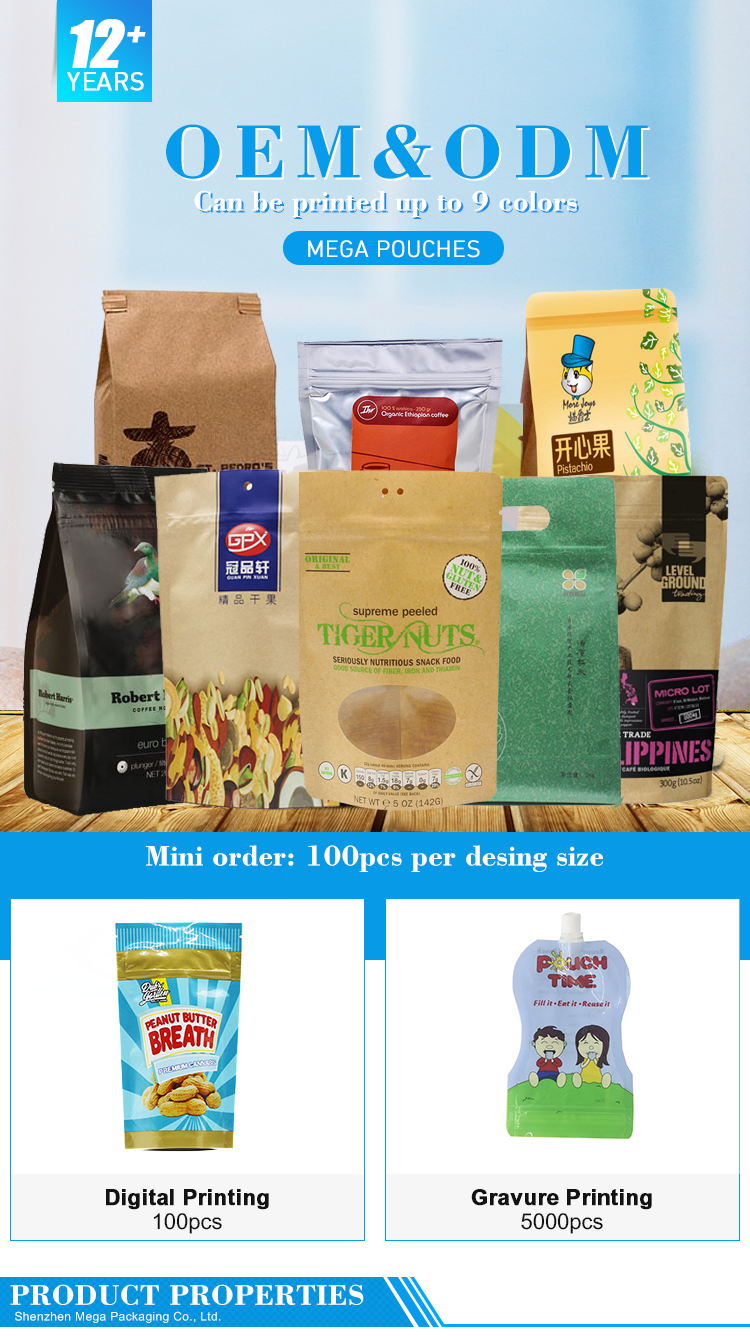 Frosted Food Graade Plastic Zipper Bag Food Packaging Printing Digital Printed Stand Up Pouch Plastic Bag