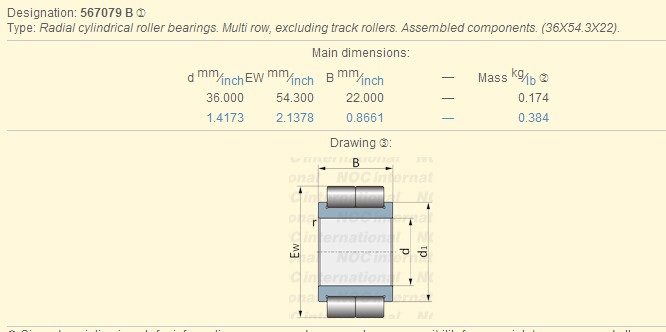 36x54.3x22mm full complement cylindrical roller bearing 567079B