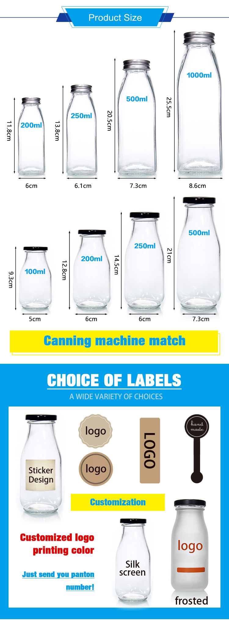 Fashion Long Neck Decal Printing Milk Juice Coffee Bottle for Juice