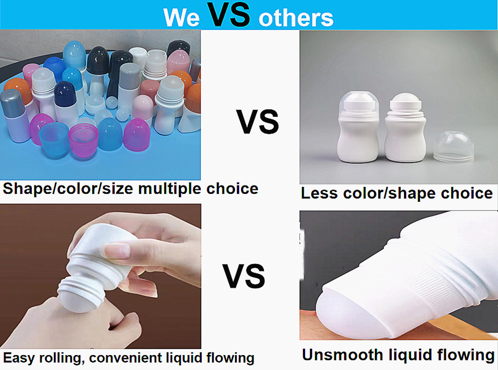30ml 50ml 60ml Empty Refillable HDPE Plastic Roll on Bottles Essential Oil Perfume Roller Bottle for Body Odor Sweat Stink