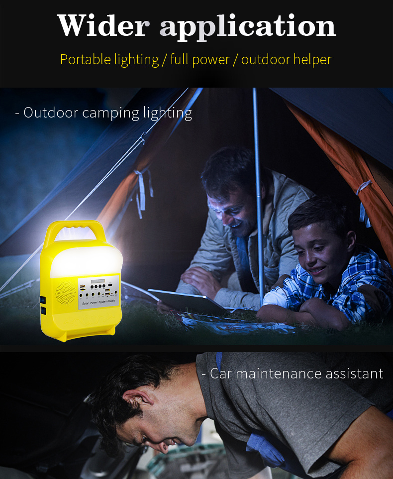Solar Power Lighting System USB Mobile Phone Charging Lamp with Radio Mobile Power Lamp