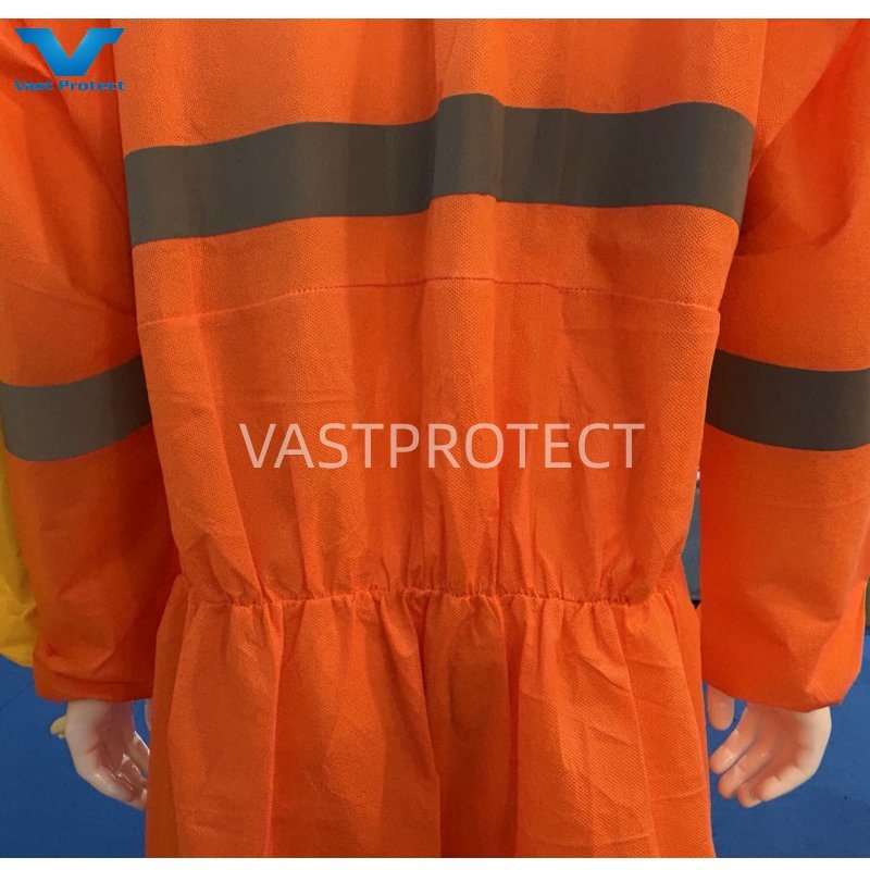 Factory Type5&6 SMS 56GSM Australia Market Orange Coveralls with Reflective Tape