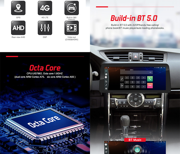 4G DSP Universal Car Stereo , Wireless Carplay Car Multimedia Player 12.3 Inch