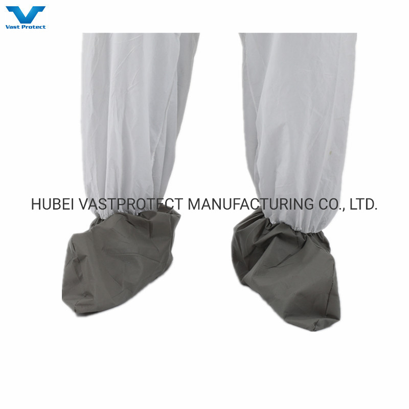 CE Cat 3 Type 5 6 Microporous White Disposable Coveralls with Grey Anti-Slip Bootscover