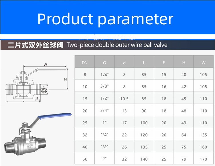 Factory Direct 304 Stainless Steel Manual 2PC Ball Valve with Male/Male Thread Connection