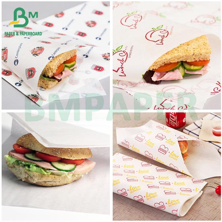 Greaseproof 34grs 40grs 50grs Hamburger Paper Kit 3 Kit 4 For Food Packaging