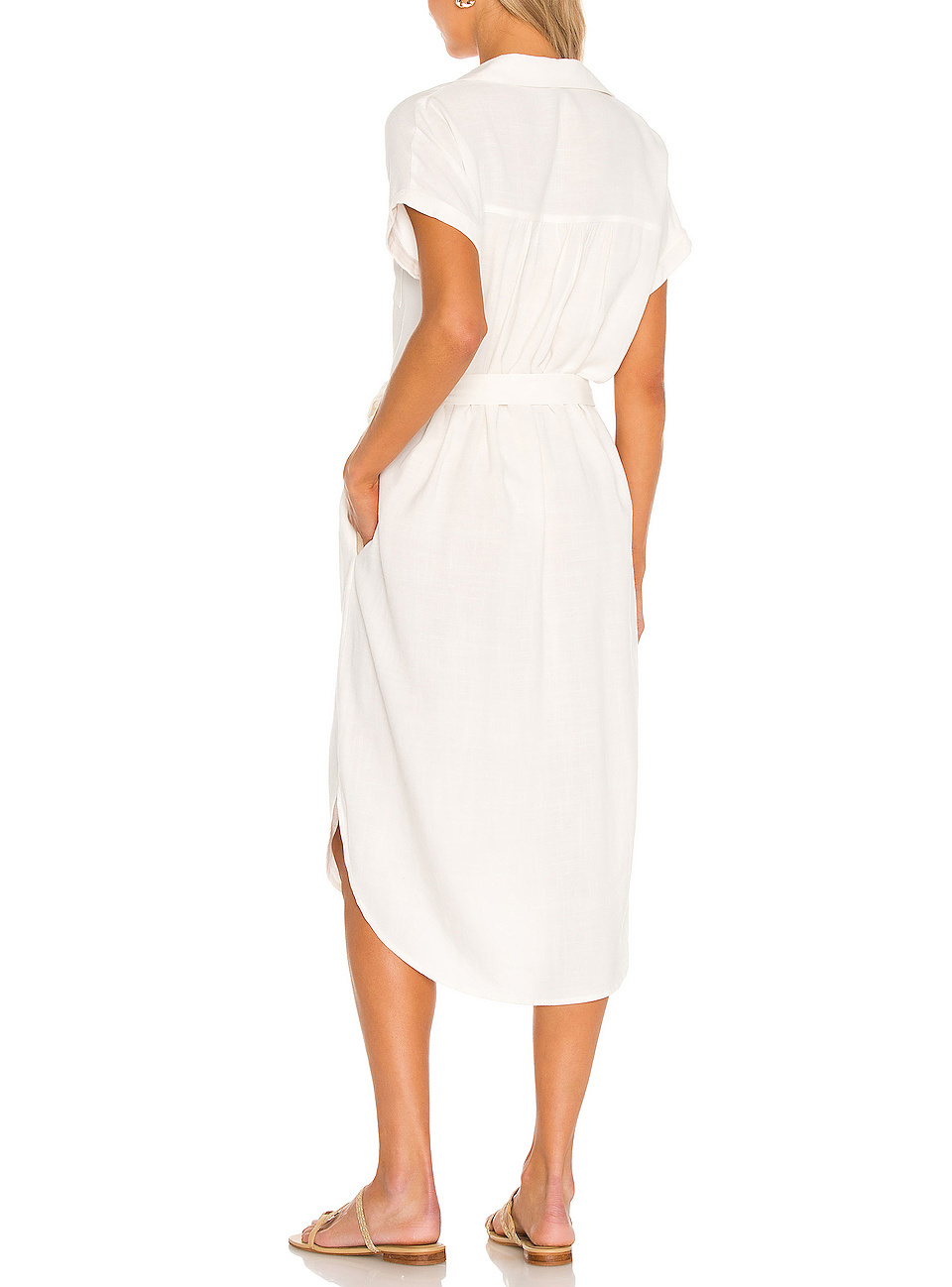 Women MIDI Dress Summer White Button Down Shirt Dresses Casual Linen Dress Women