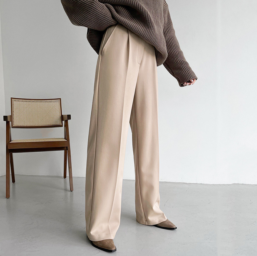 2023 Pants for Ladies Custom Oversize Square Pants Silk Straight Wide Leg Women Trousers Floor-Length Office