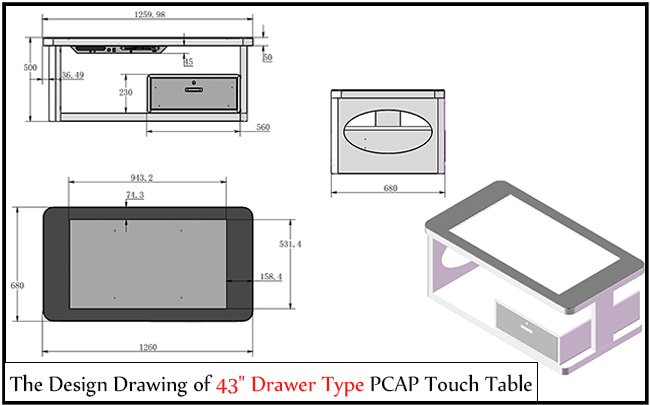 Free standing Drawer 43 inch indoor lcd interactive android system coffee game smart touch screen table