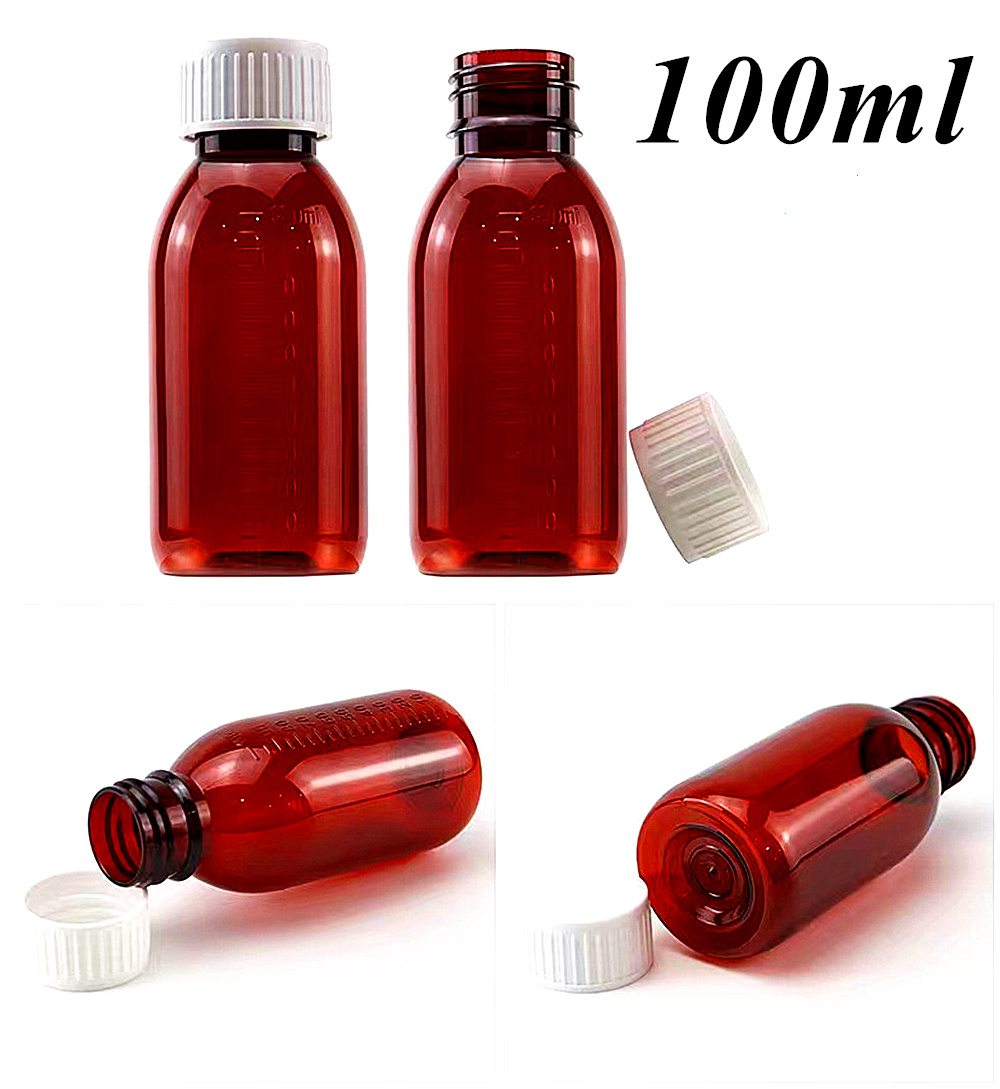 Hot Sale 100ml 120ml 150ml 200ml Round Empty Plastic Pet Medicine Amber Cought Syrup Bottle