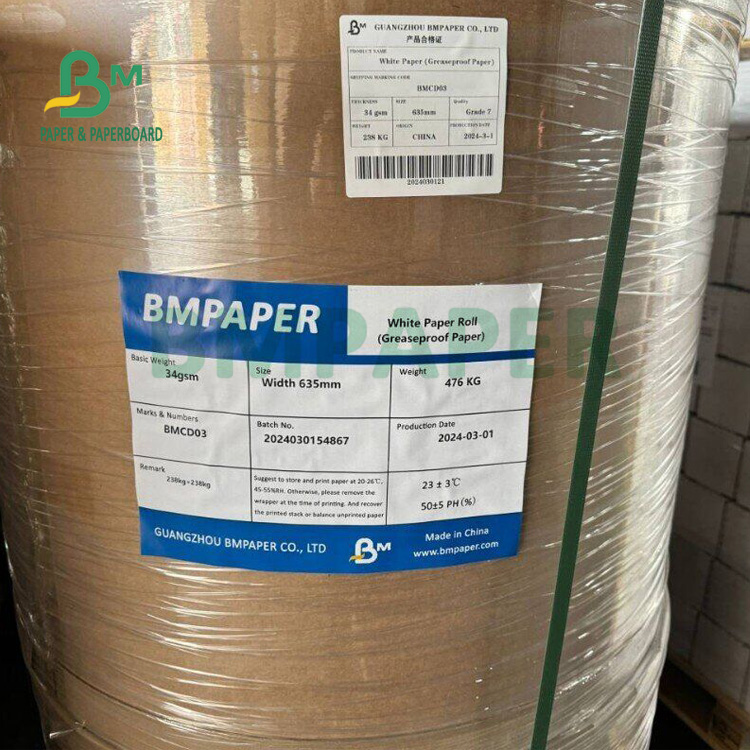 35gsm 55gsm Grease Resistant Barrier Packaging Paper For Fatty Foods 46cm