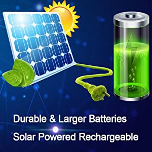 Outdoor motion solar light with durable and large batteries, solar powered rechargeable
