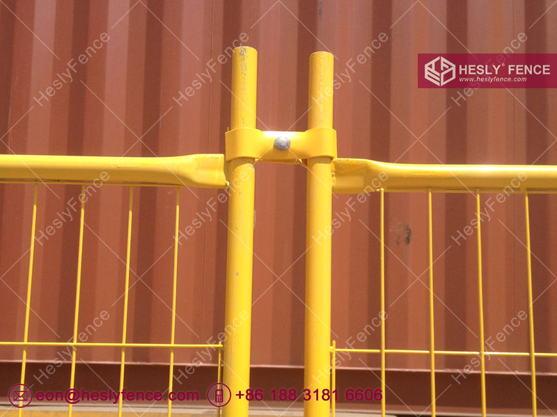 yellow powder coated temporary fence clamps