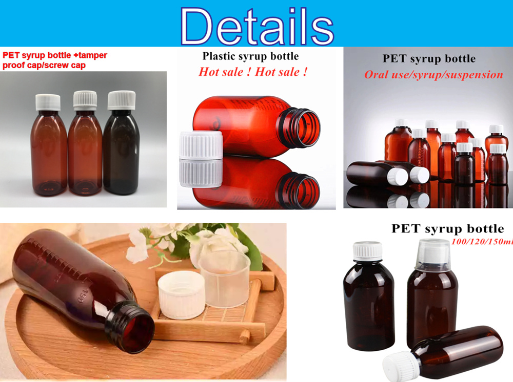 3oz 4oz 5oz 100ml 120 Ml 150ml Pharmaceutical Pet Round Amber Plastic Bottles Cough Syrup Bottle for Oral Liquid with Measuring Cup