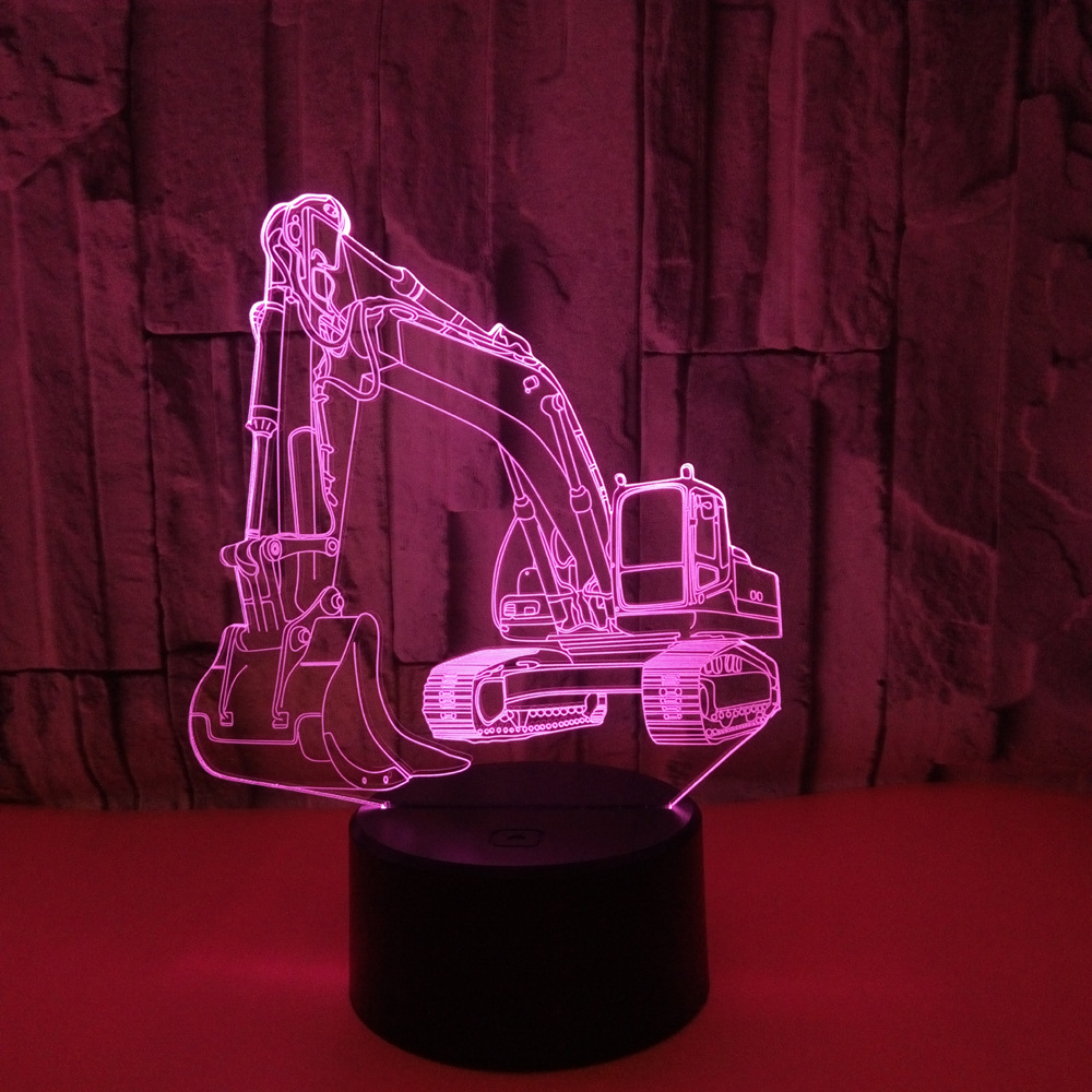 OEM logo picture Excavator 3D LED night light Colorful remote control touch Creative gift small table lamp