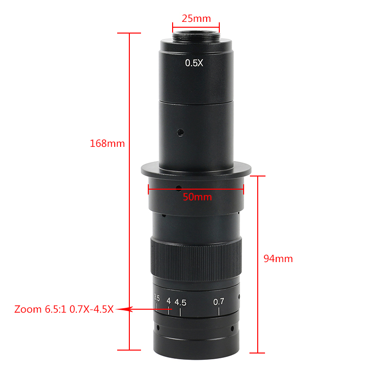 0.7-4.5x Adjustable 5-360X Magnification C mount lens 0.5X/2.0X Barlow Auxiliary Lens For Industry Microscope Camera