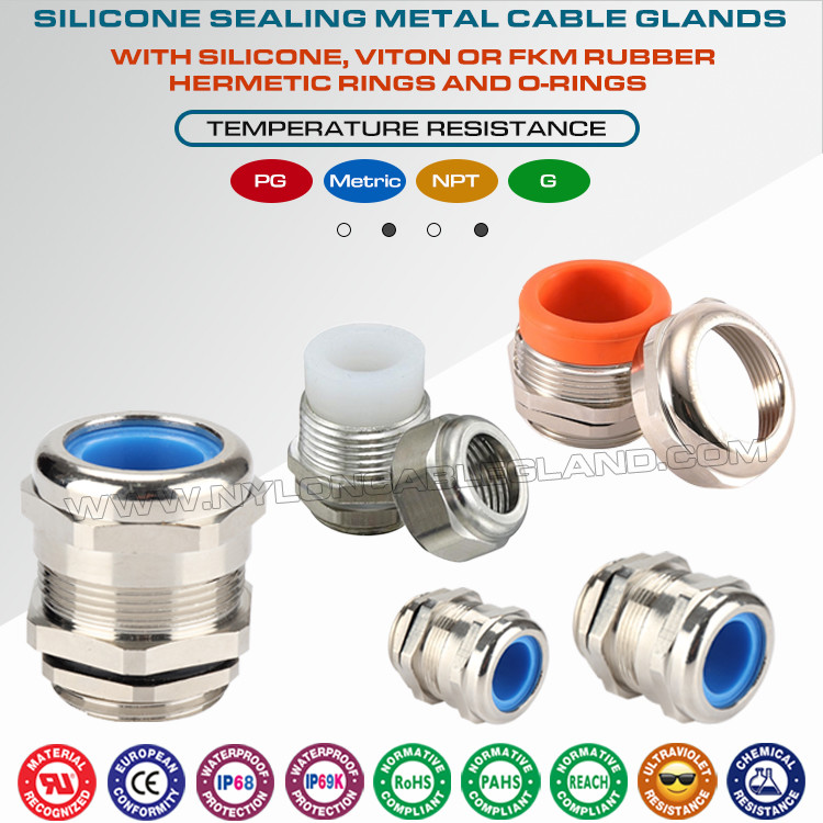 IP68 Waterproof Stainless Steel NPT Electrical Cable Glands with Silicone (Viton, FKM) Sealing Rings