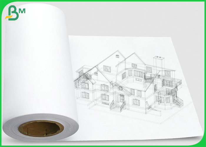 36'' x 50m 20lb White Plotter Paper For Printing Factory Wood Pulp 