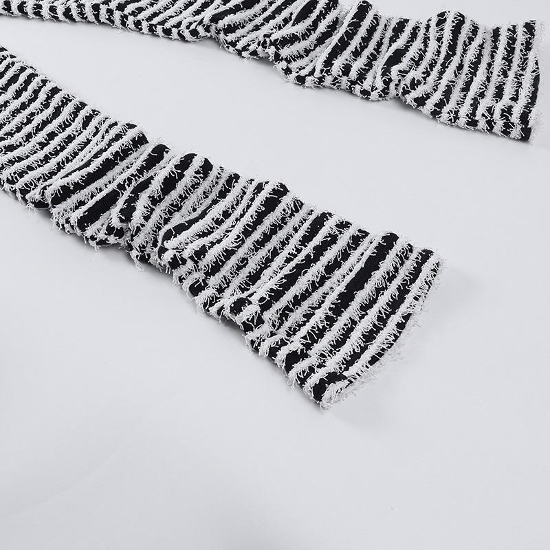 Winter Stripe Casual Pants Knitted Splice High Waist Pants Women