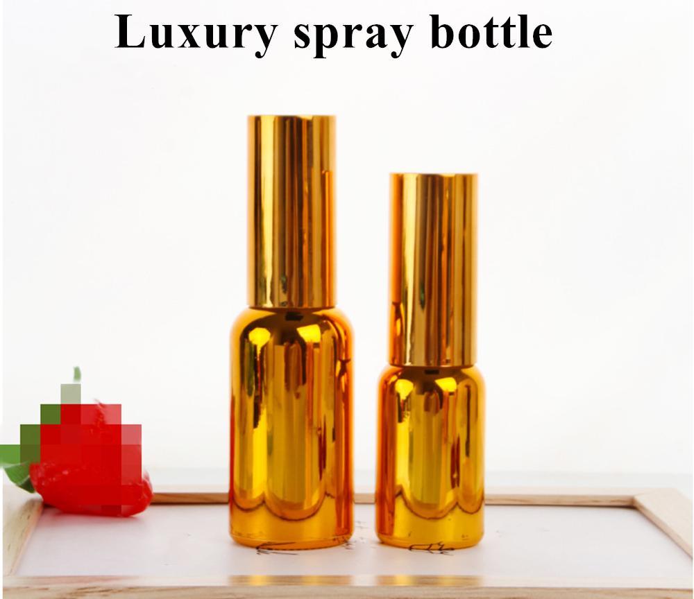 High Quality Luxury Shiny Gold UV Electroplate Serum Essential Oil Glass Dropper Bottle with Spray Head