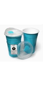 16oz reusable plastic party cups with lid. 2-pack, Turquoise. Other colors available. Double-wall