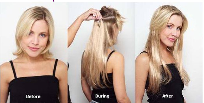 Straight Wave Golden Real Hair Clip In Hair Extensions For Short