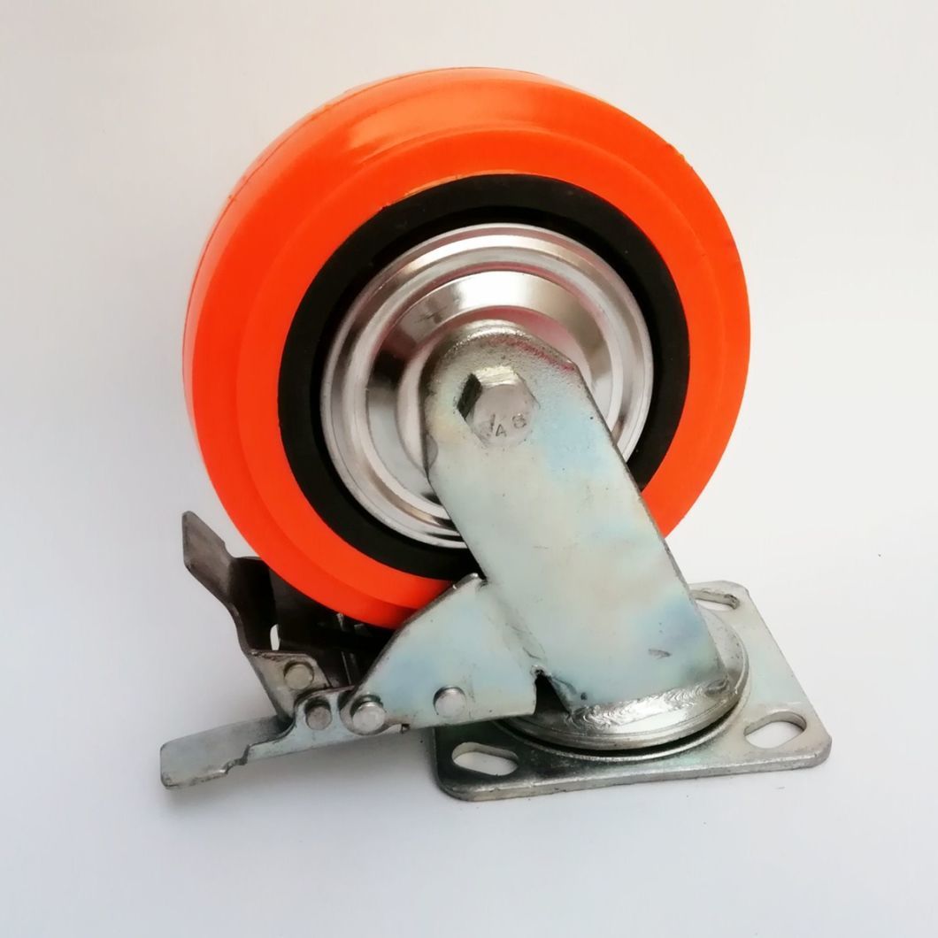 Heavy Duty Orange Polyurethane Swivel Caster Wheel with Brake