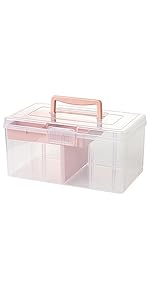 large clear pink plastic sewing box orgainser