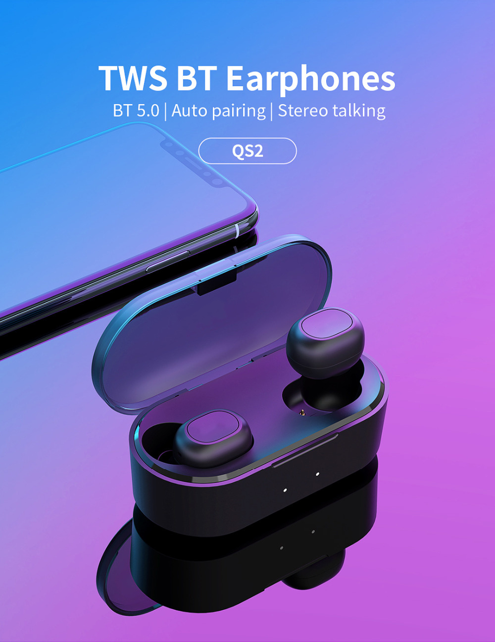 QS2 Tws Bluetooth V5.0 Headphones 3D Stereo Sports Wireless Earphones Dual Microphone Waterproof Earbuds