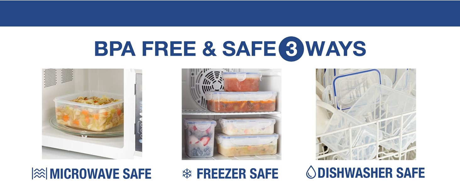 LocknLock Storage containers are dishwasher safe, microwave safe, and freezer safe